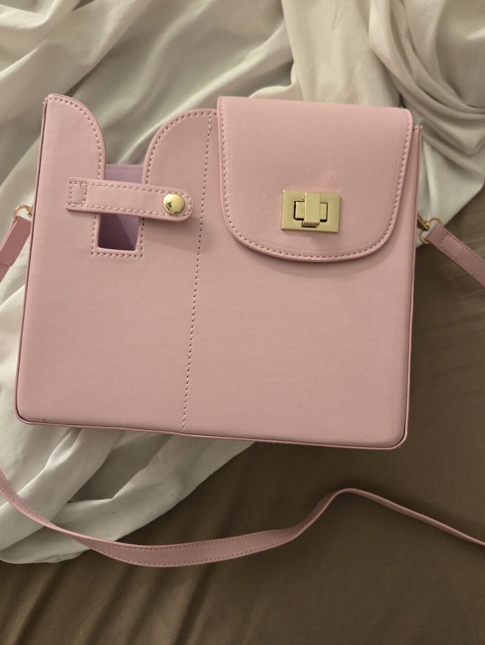Pink Structured Crossbody Bag with Gold Turn-Lock